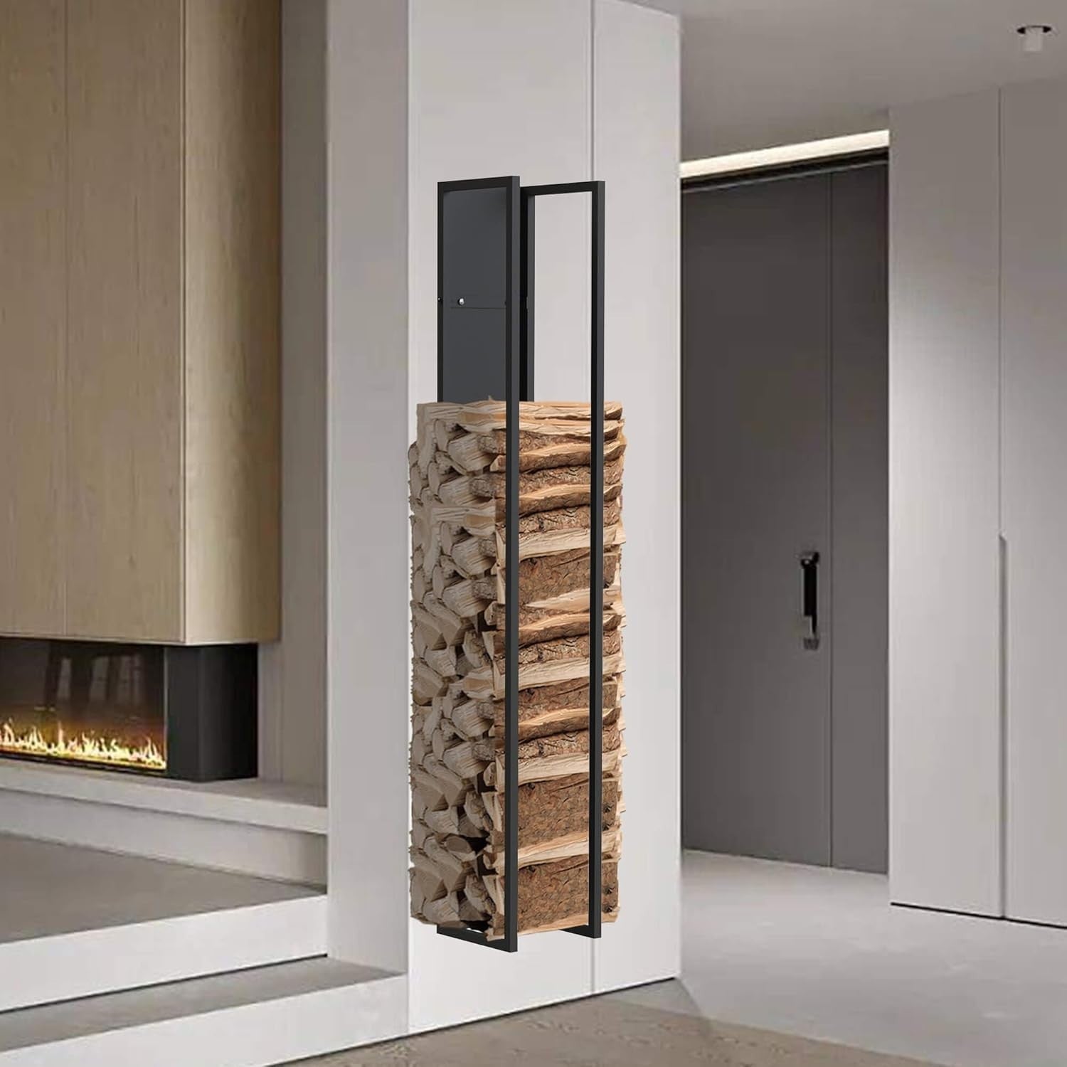 Tall Metal Firewood Rack Wall Mounted Indoor Log Holder Shelf 160cm