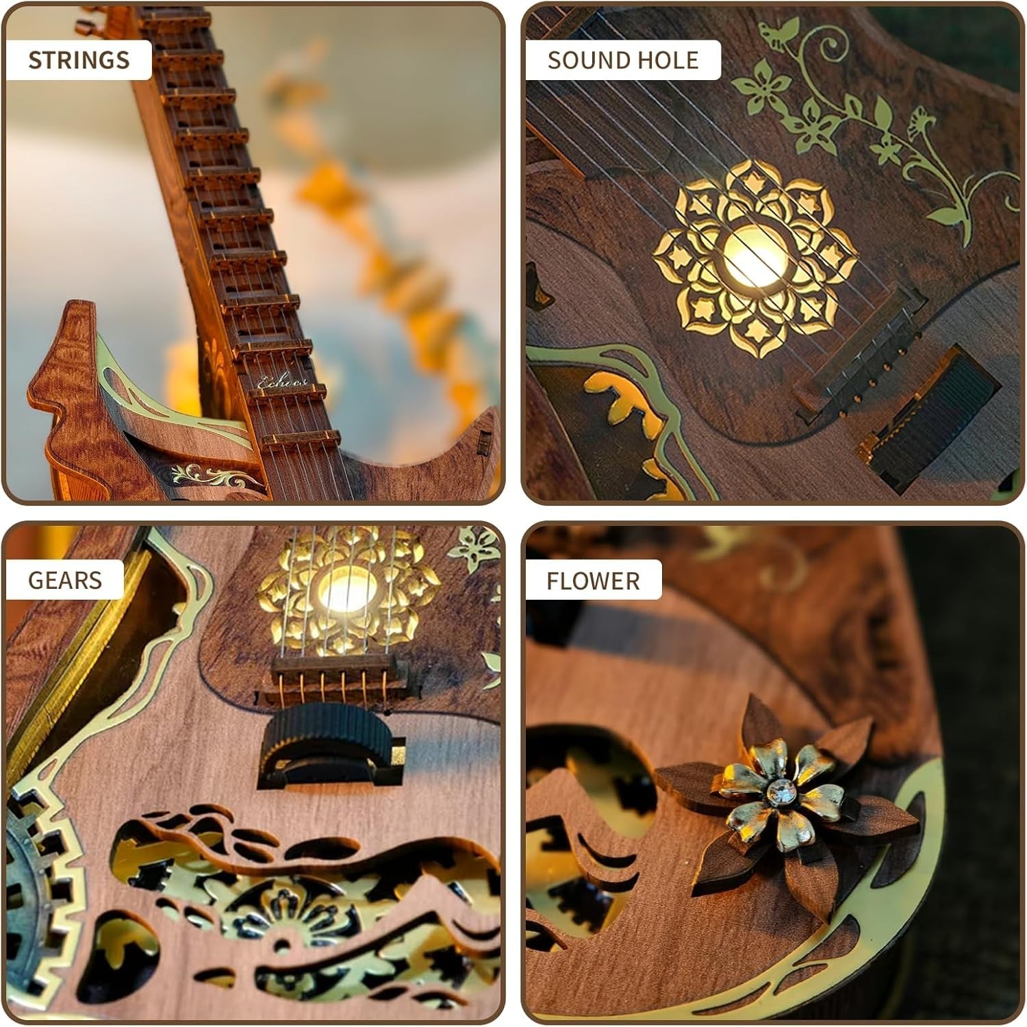 DIY 3D Wooden Guitar Puzzle Kit – Mechanical Music Box Model for Adults