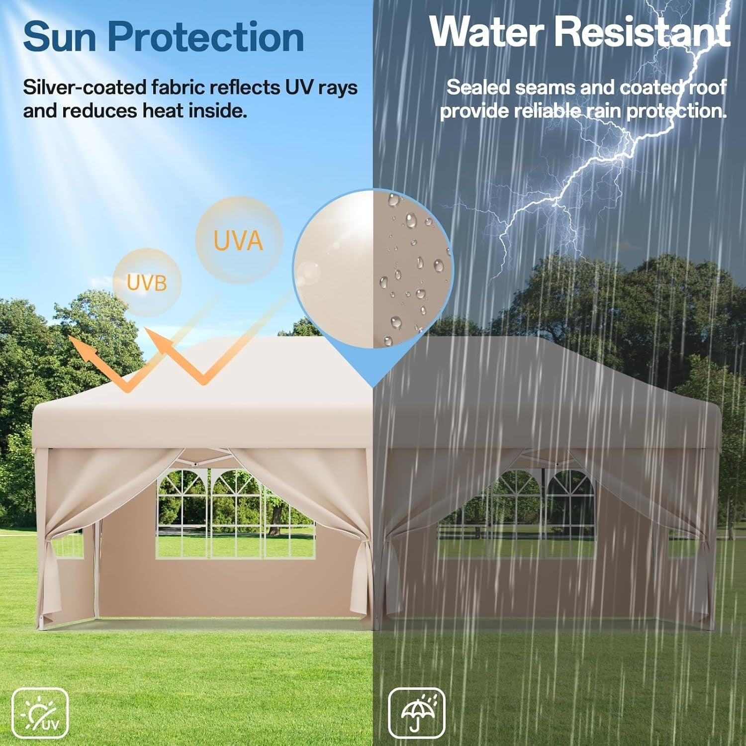 3x6M Beige Pop Up Gazebo With Removable Sidewalls Waterproof Outdoor Tent