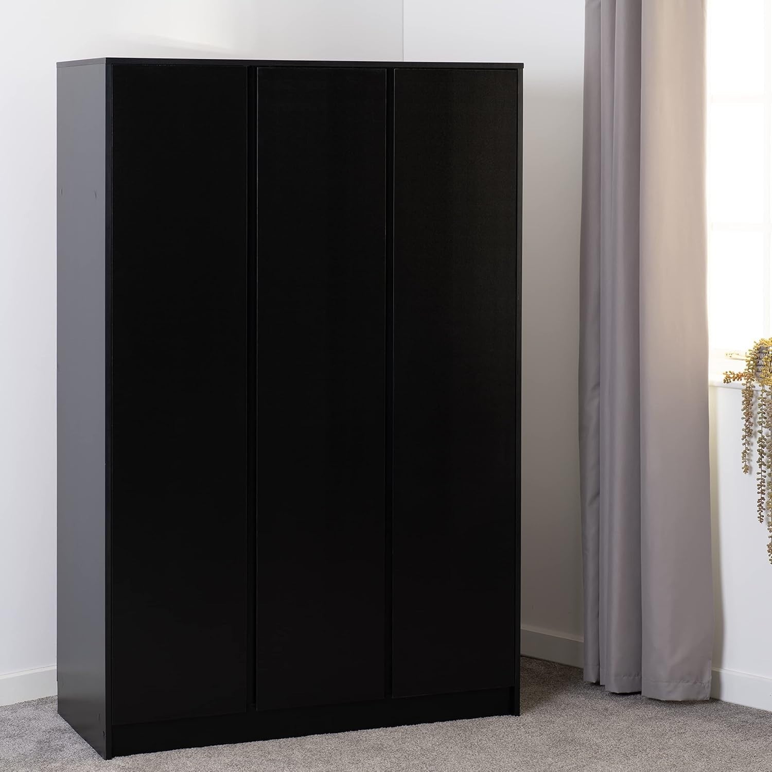 Black 3 Door Wardrobe with Drawers & Rail – Modern Bedroom Storage Unit