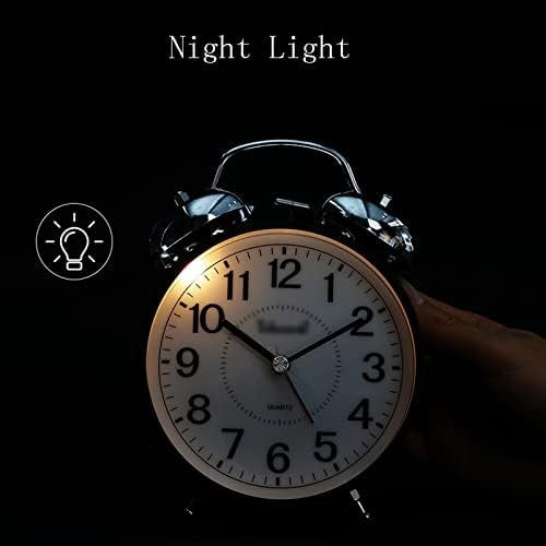 Metal Twin Bell Alarm Clock 4.5 Inch Silent Loud Heavy Sleepers Bedside