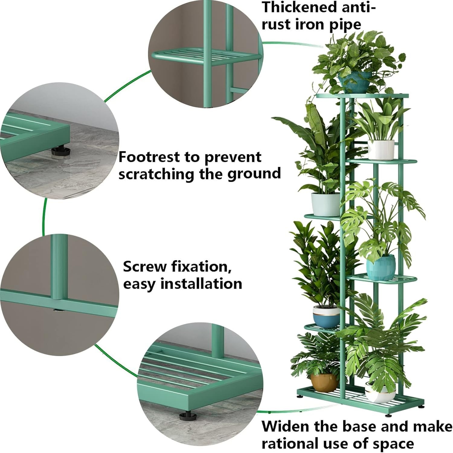 6 Tier Green Metal Plant Stand Indoor Outdoor 7 Pot Flower Display Shelf Rack
