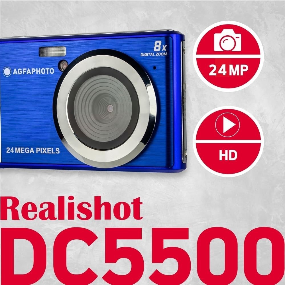 24MP Digital Compact Camera 8X Zoom HD Video LCD Screen Blue