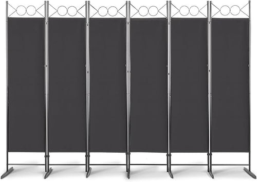 Black 6 Panel Room Divider 5.7FT Folding Privacy Screen – Portable Partition Wal