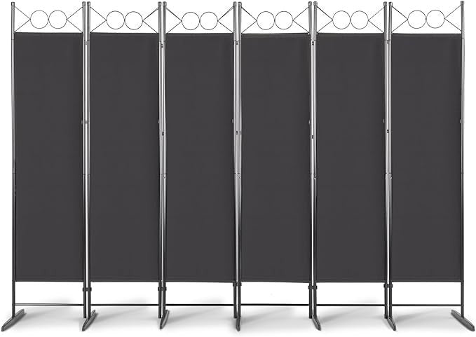 Black 6 Panel Room Divider 5.7FT Folding Privacy Screen – Portable Partition Wal