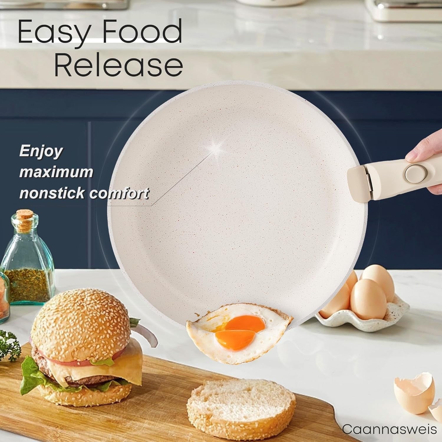 5Pcs Blue Pots Pans Set with Glass Lids & Detachable Handle Induction Safe