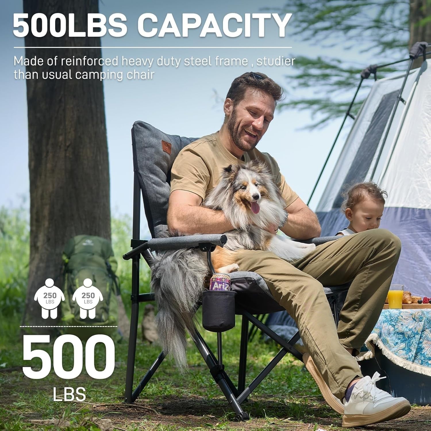 Oversized Folding Camping Chair Heavy Duty 230kg Padded Seat Outdoor Relax