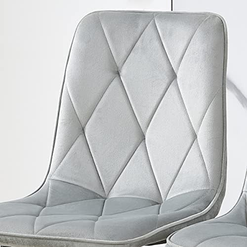 5-Piece Round Glass Dining Table with 4 Grey Velvet Chairs Set for 4