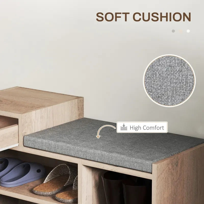 Shoe Storage Bench with Drawer & Cushion – Entryway Seat & Rack Unit