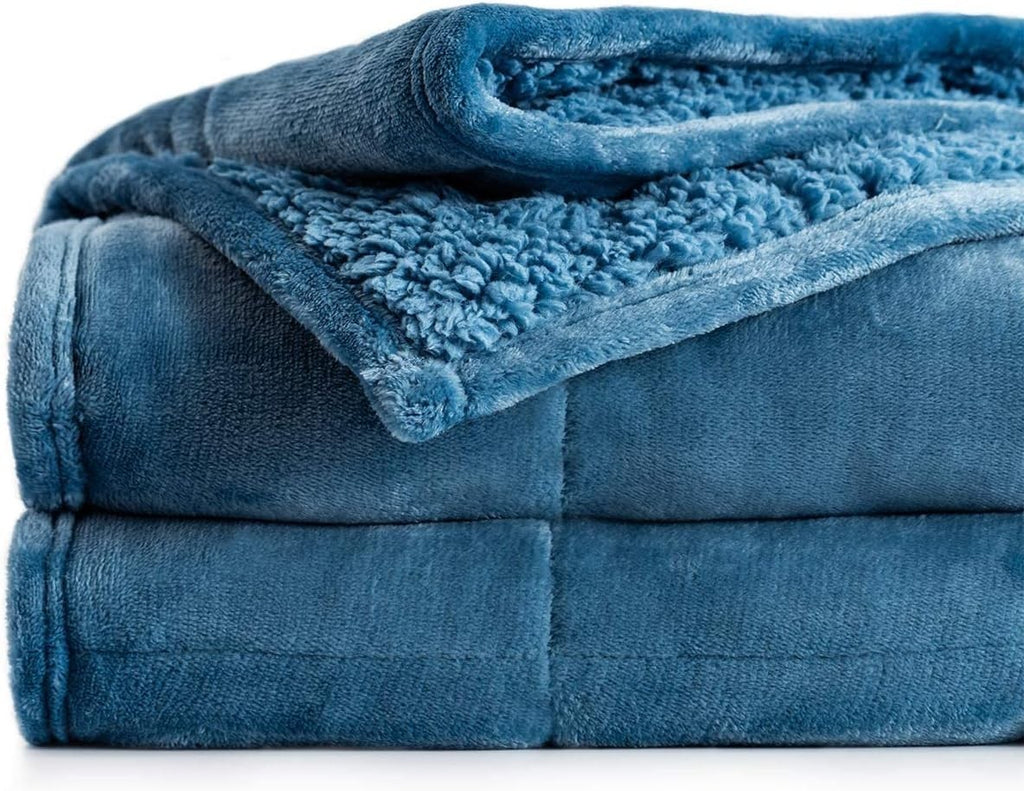 7kg Weighted Blanket Slate Blue Sherpa Plush Fleece 150x200cm for Sofa Bed