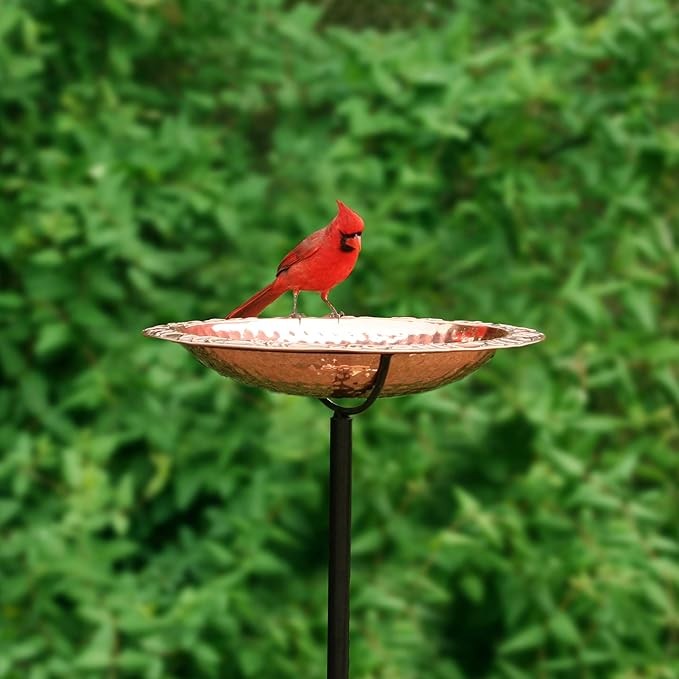 13" Pure Copper Bird Bath Bowl on Garden Pole – Handcrafted Outdoor Décor