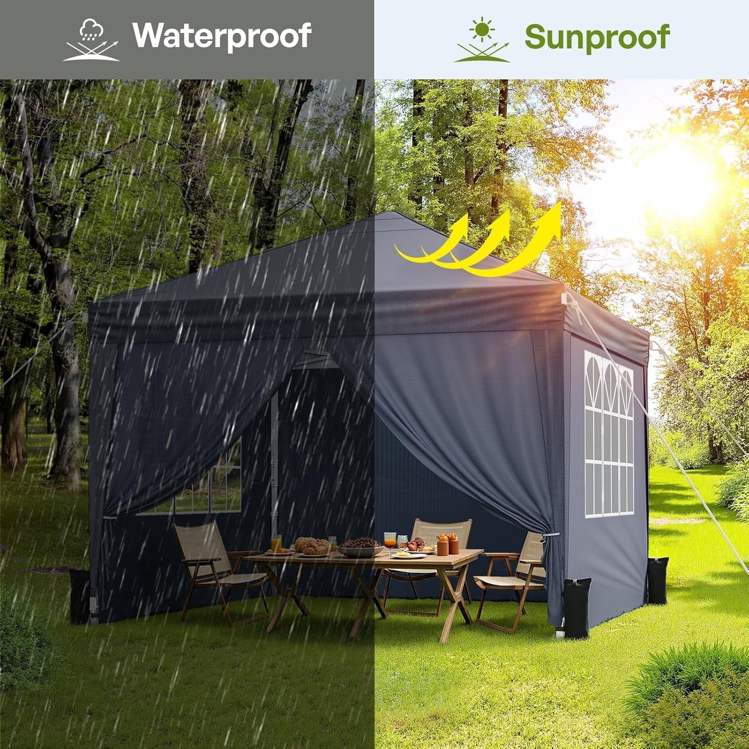 3x3m Dark Grey Pop-Up Gazebo with Sides Waterproof Steel Frame Party Tent