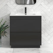 800mm Jet Black Floor Standing Vanity Unit with Basin Sink 2 Drawer