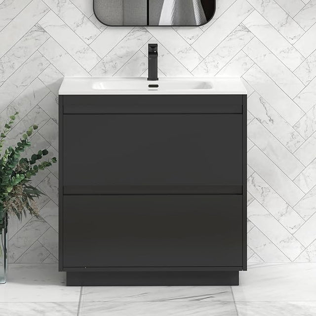 800mm Jet Black Floor Standing Vanity Unit with Basin Sink 2 Drawer