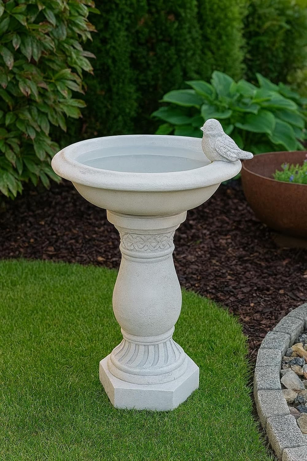 Antique Cast Stone Bird Bath | Decorative Garden Water Feature Column