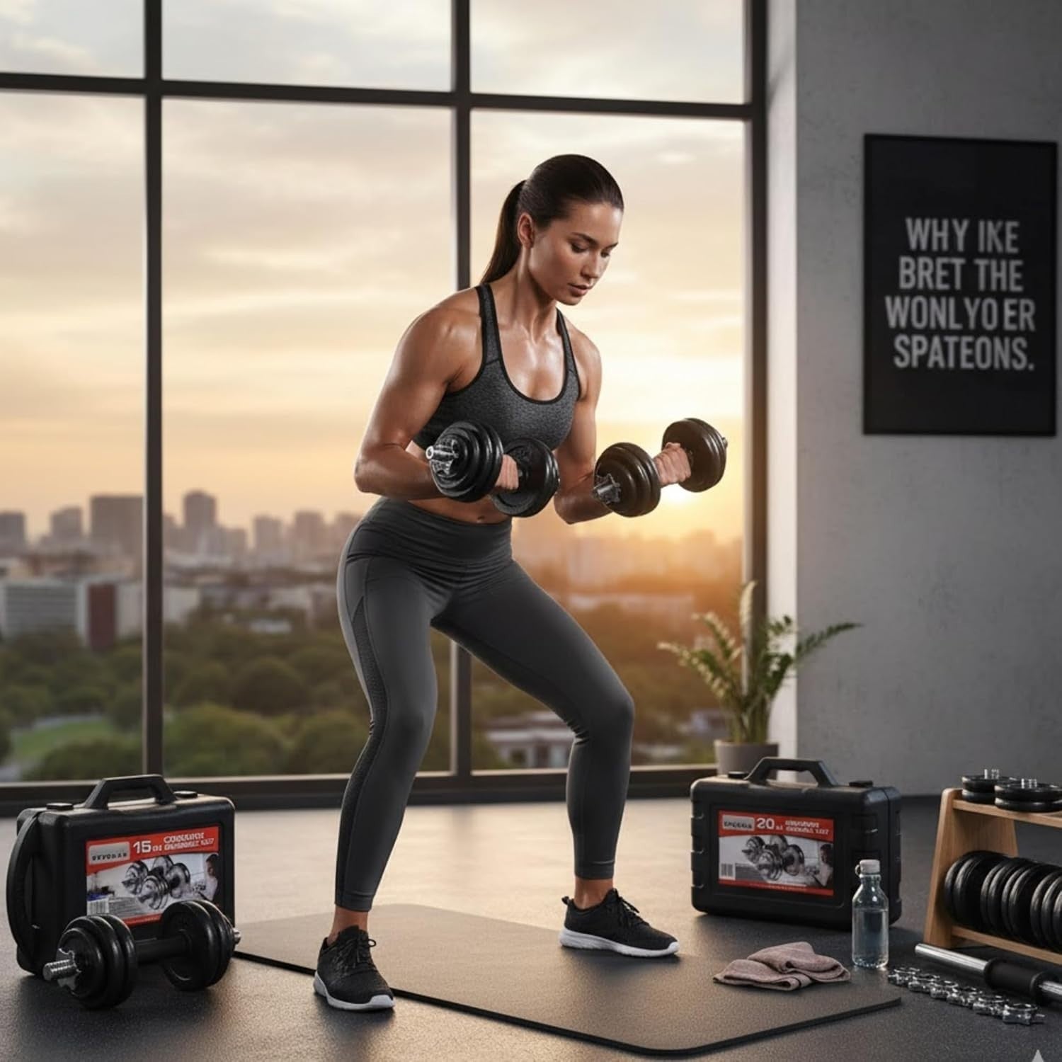 Adjustable Dumbbell & Barbell Set Cast Iron Weights Spinlock Home Gym