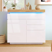Modern LED Sideboard Cabinet Gloss 3 Drawer 2 Door Storage Unit White