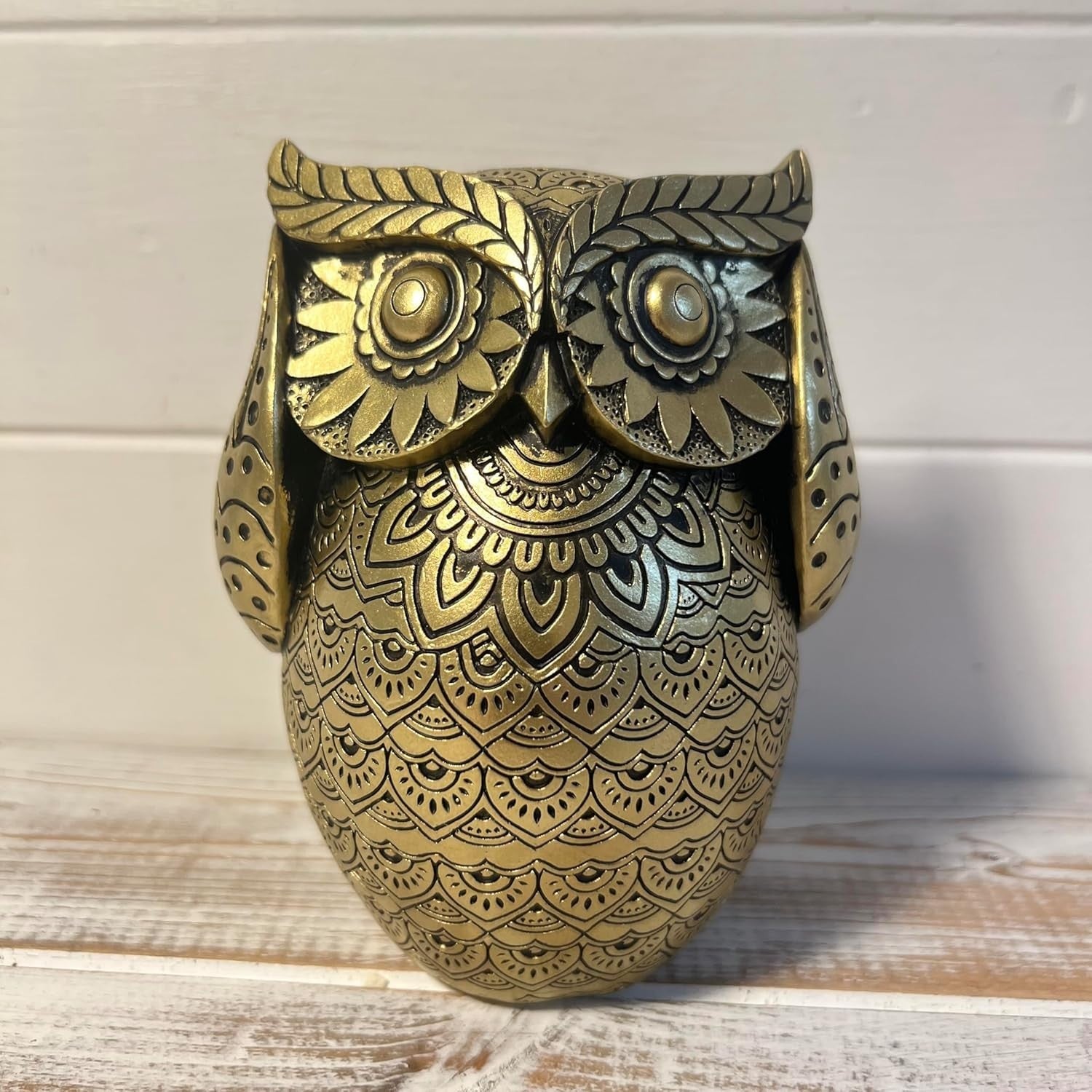 Golden Owl Ornament 13cm | Gold Home Decor Figurine | Detailed Polystone Statue
