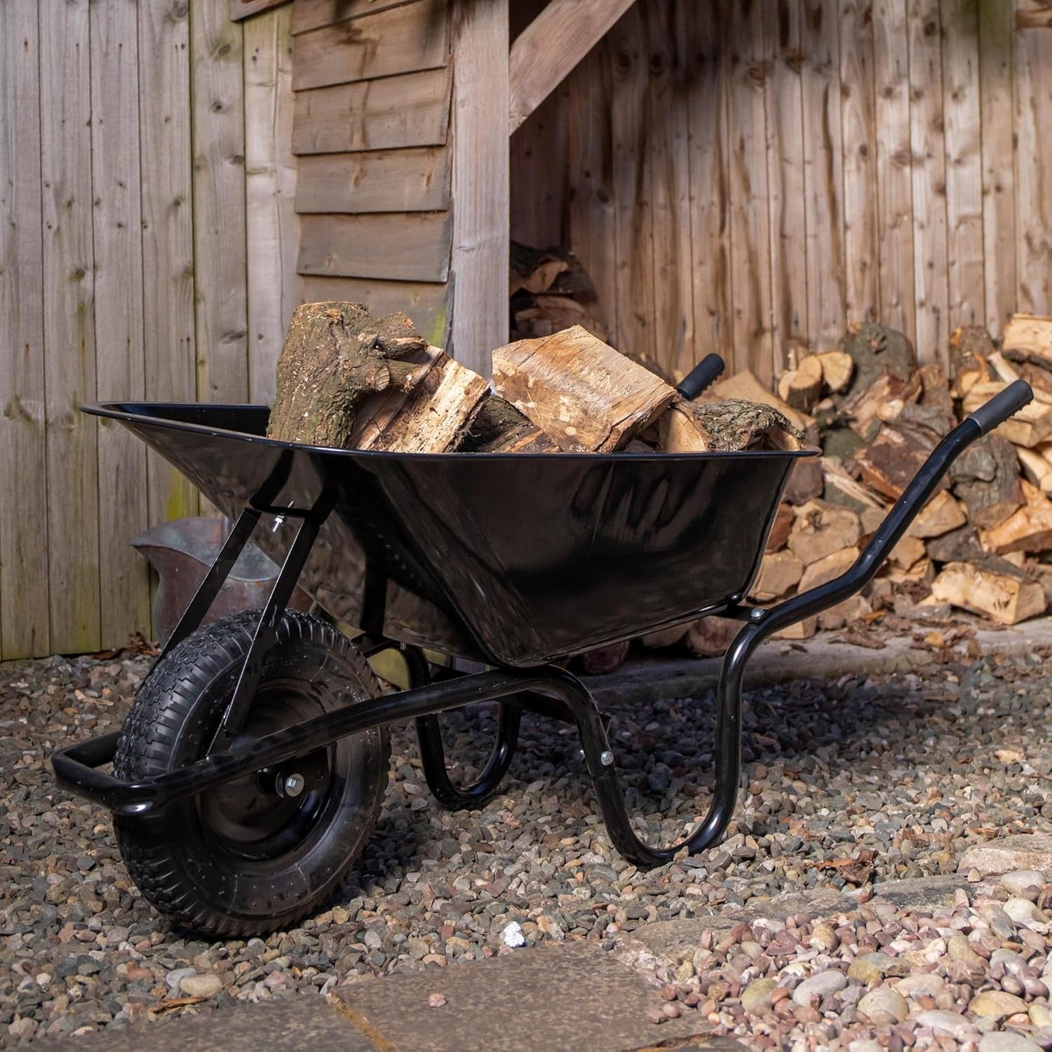90L Heavy Duty Wheelbarrow Black – Galvanised Steel Tray w/ Pneumatic Tyre 150kg