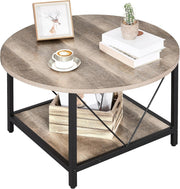 Round Coffee Table with Storage Shelf 80cm Industrial Rustic Metal Legs