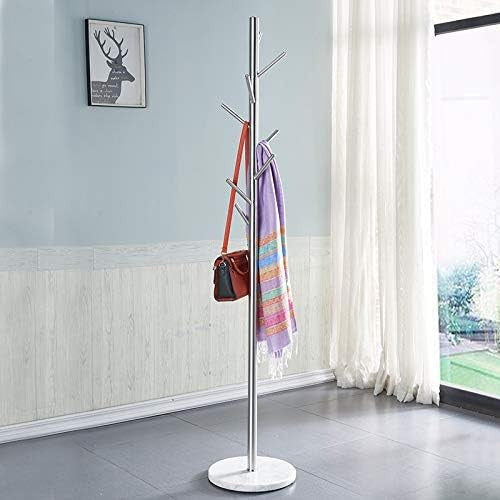 Modern Freestanding Coat Rack Metal Stand | Marble Base Silver Hall Tree