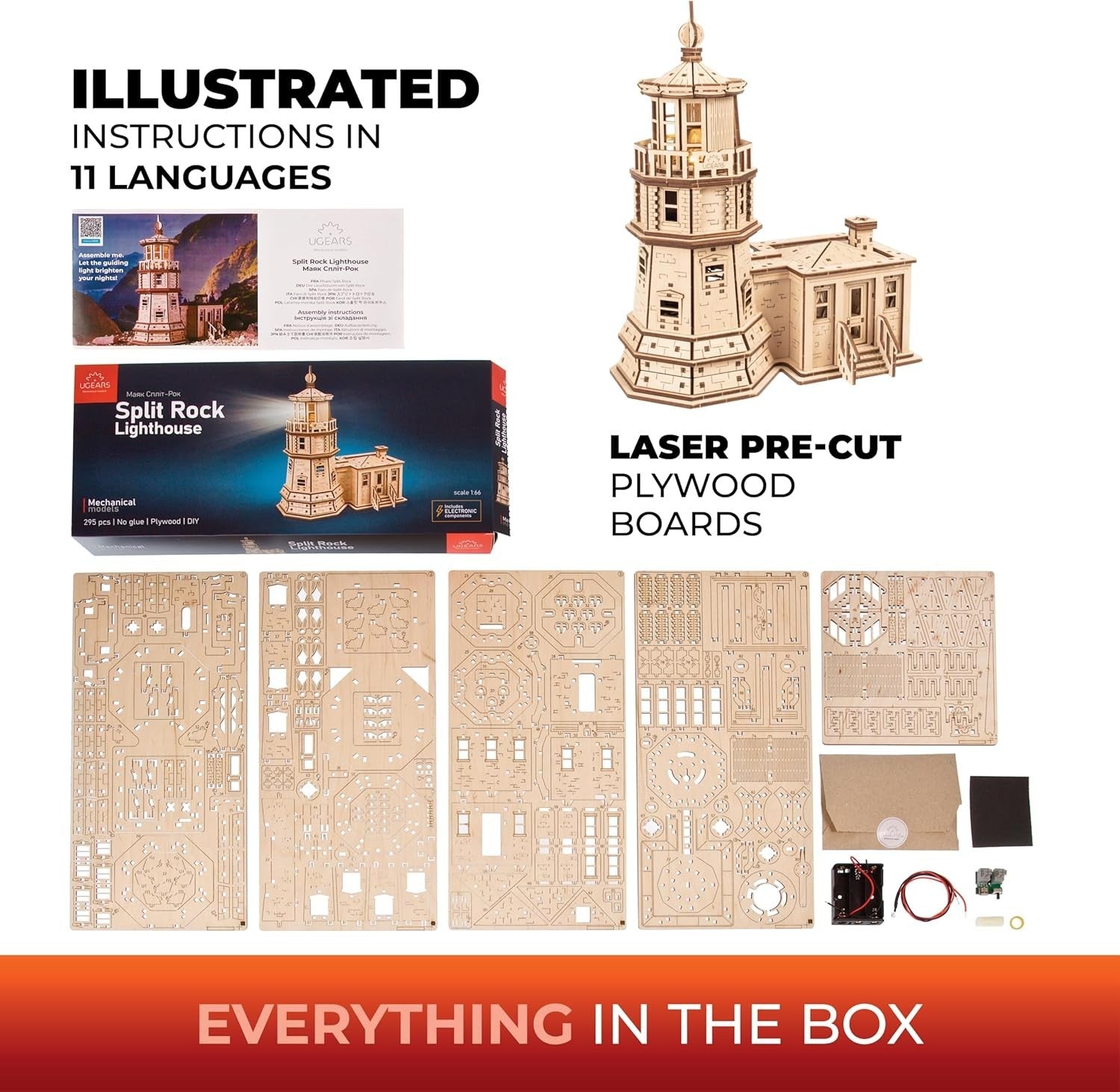 3D Wooden Lighthouse Puzzle with LED Nightlight – DIY Model Kit Gift