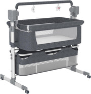 Smart Baby Bedside Crib with Music, Remote, Adjustable Height & Swing Grey