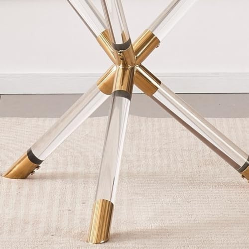 Round Glass Dining Table 100cm Gold Acrylic Legs Modern Kitchen Table