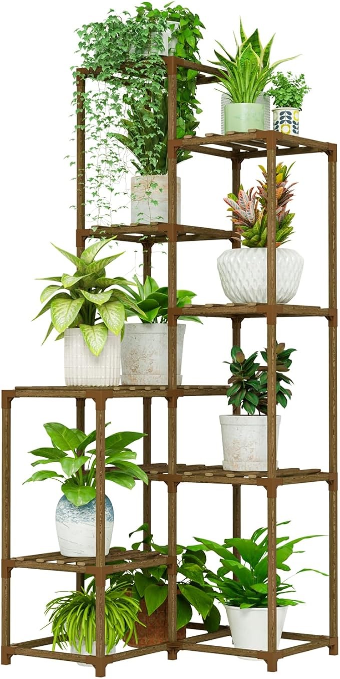 7 Tier Tall Wooden Plant Stand Indoor Outdoor Flower Shelf for Multiple Pots