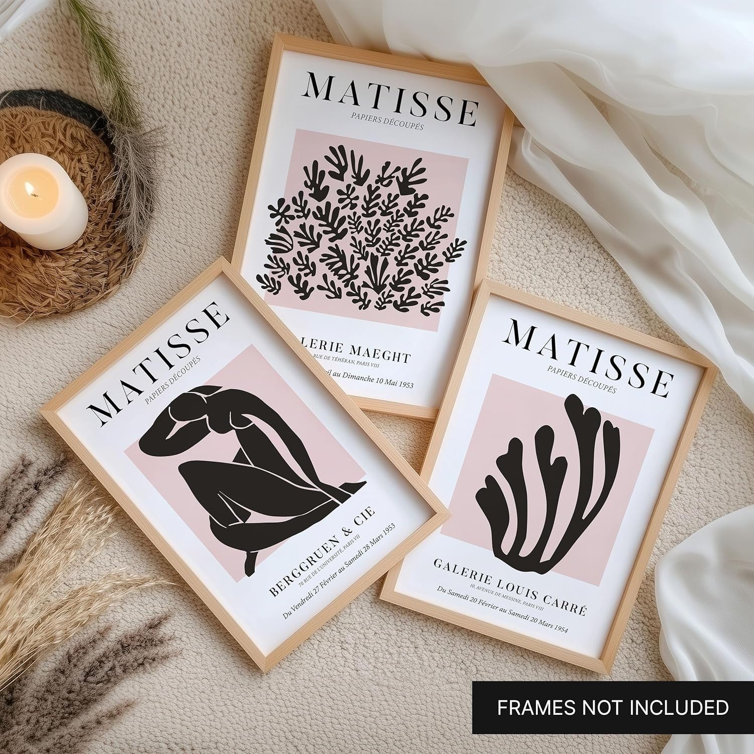 3Pcs Matisse Inspired Wall Art – Black on Blush Modern Minimalist A4