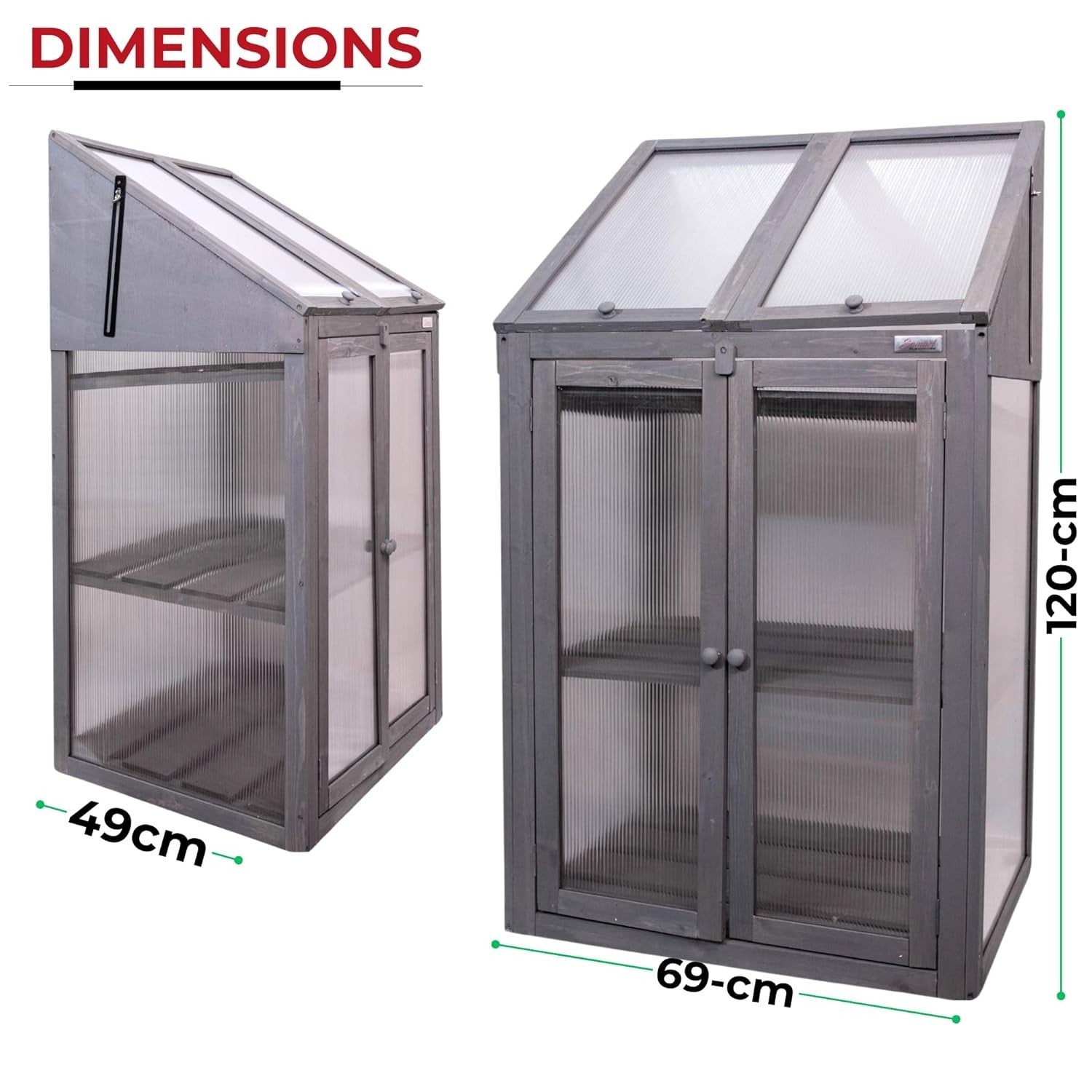 Grey Wooden Mini Greenhouse Cold Frame with Polycarbonate Panels H120xW69xD49cm