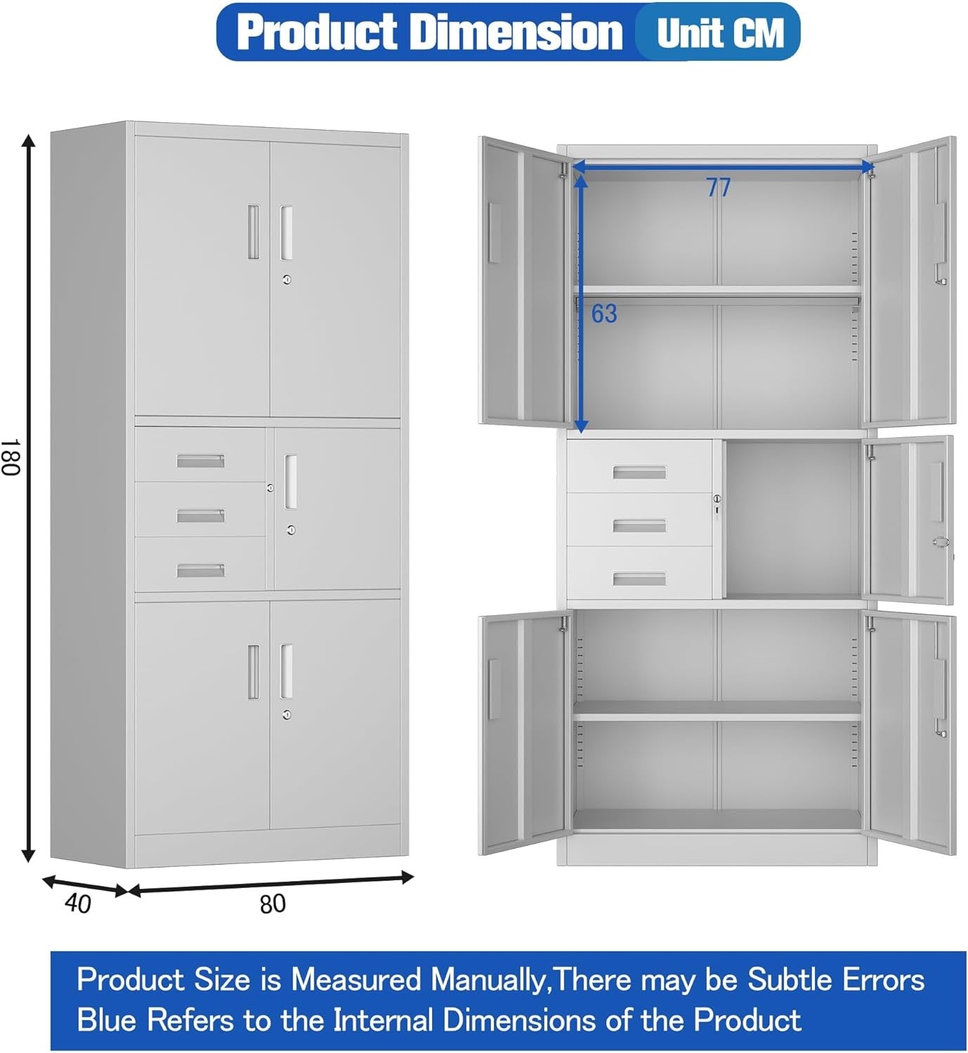 White Metal Storage Cabinet 5 Door 3 Drawer Lockable Steel Cupboard 180cm