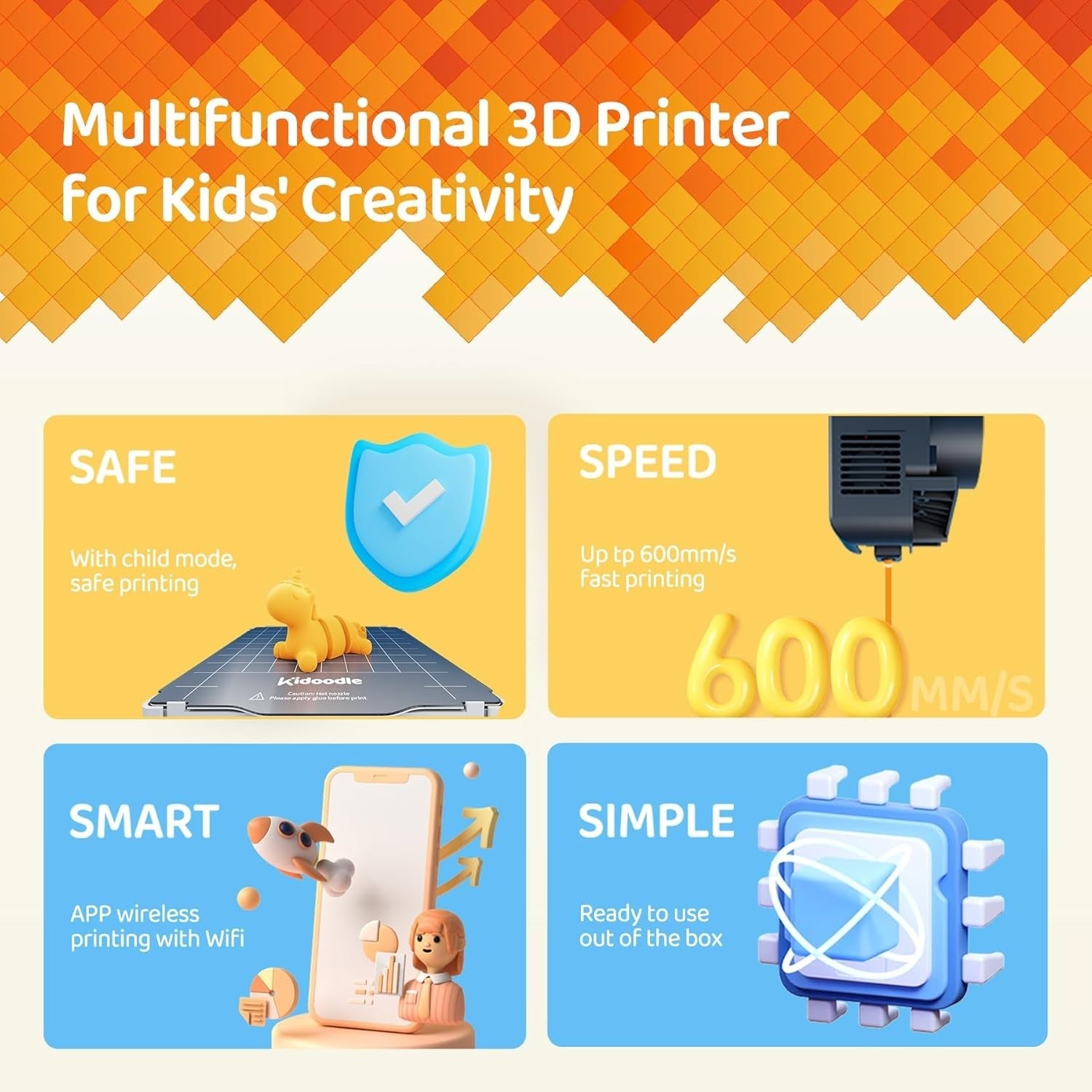 Kids Safe Mini 3D Printer WiFi App Control One-Click Print Touchscreen