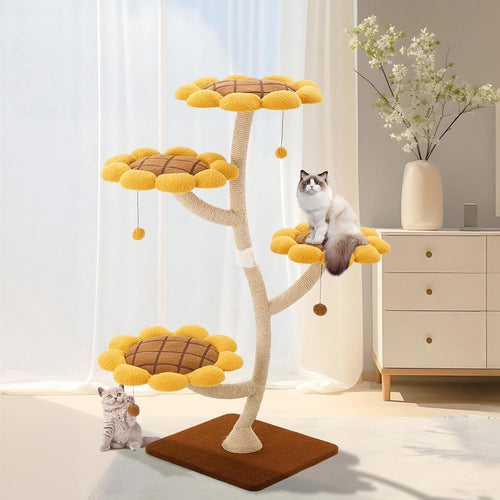 Sunflower Cat Tree 4-Level Wooden Tower Scratching Posts Indoor Climber