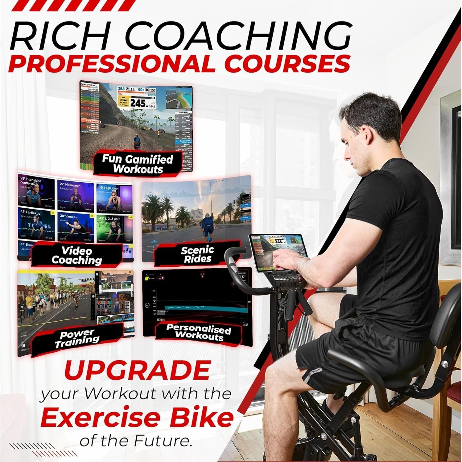 4-in-1 Folding Exercise Bike w/ Auto Magnetic Resistance, App & VR Compatible