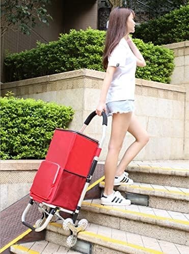 Foldable 6-Wheel Stair Climber Shopping Cart – Utility Grocery Trolley Red
