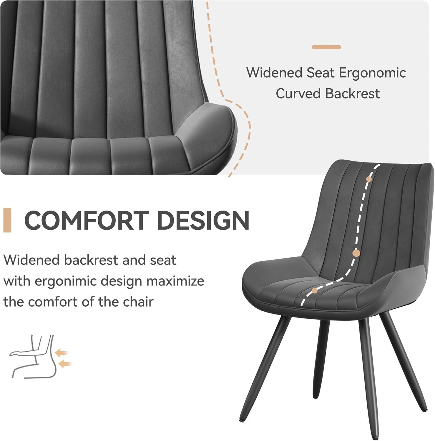 Dark Grey Upholstered Dining Chairs Set of 2 | Modern Fabric Armchairs