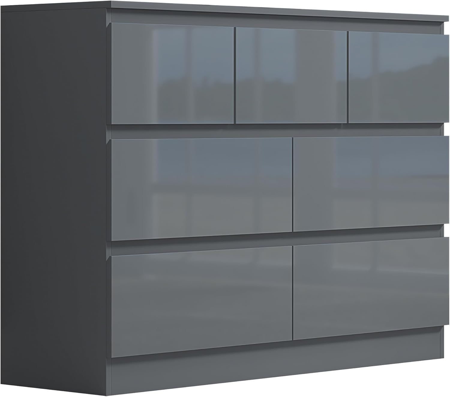Modern 7 Drawer Chest Grey Gloss Storage Cabinet Bedroom Office Unit