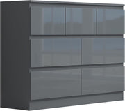 Modern 7 Drawer Chest Grey Gloss Storage Cabinet Bedroom Office Unit