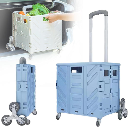 Foldable 75L Shopping Cart Lid 50KG Stair Climber Telescopic Handle 360° Wheels