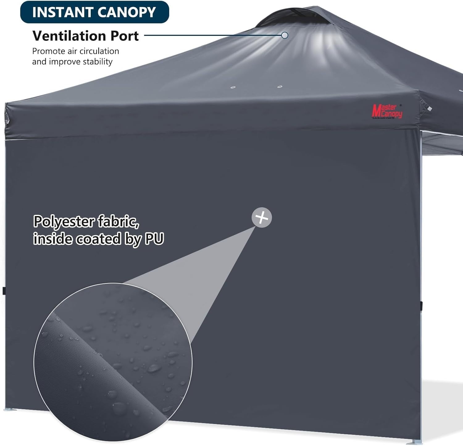 3x3M Dark Grey Pop Up Gazebo Tent With 1 Sidewall Waterproof Outdoor Shelter