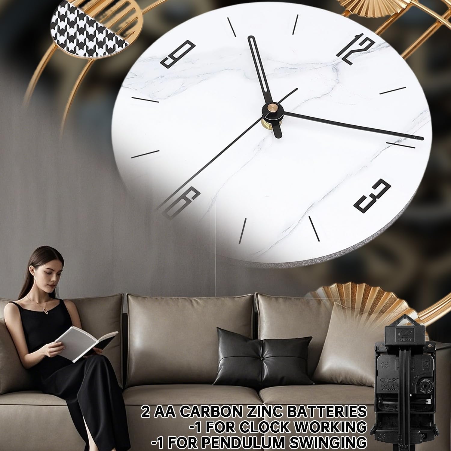 39×71cm Gold Pendulum Wall Clock – Silent Quartz Modern Large Decorative Clock