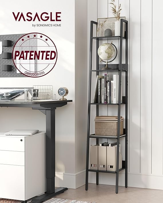 5-Tier Narrow Ladder Shelf Tall Display Storage Unit Industrial Bookcase