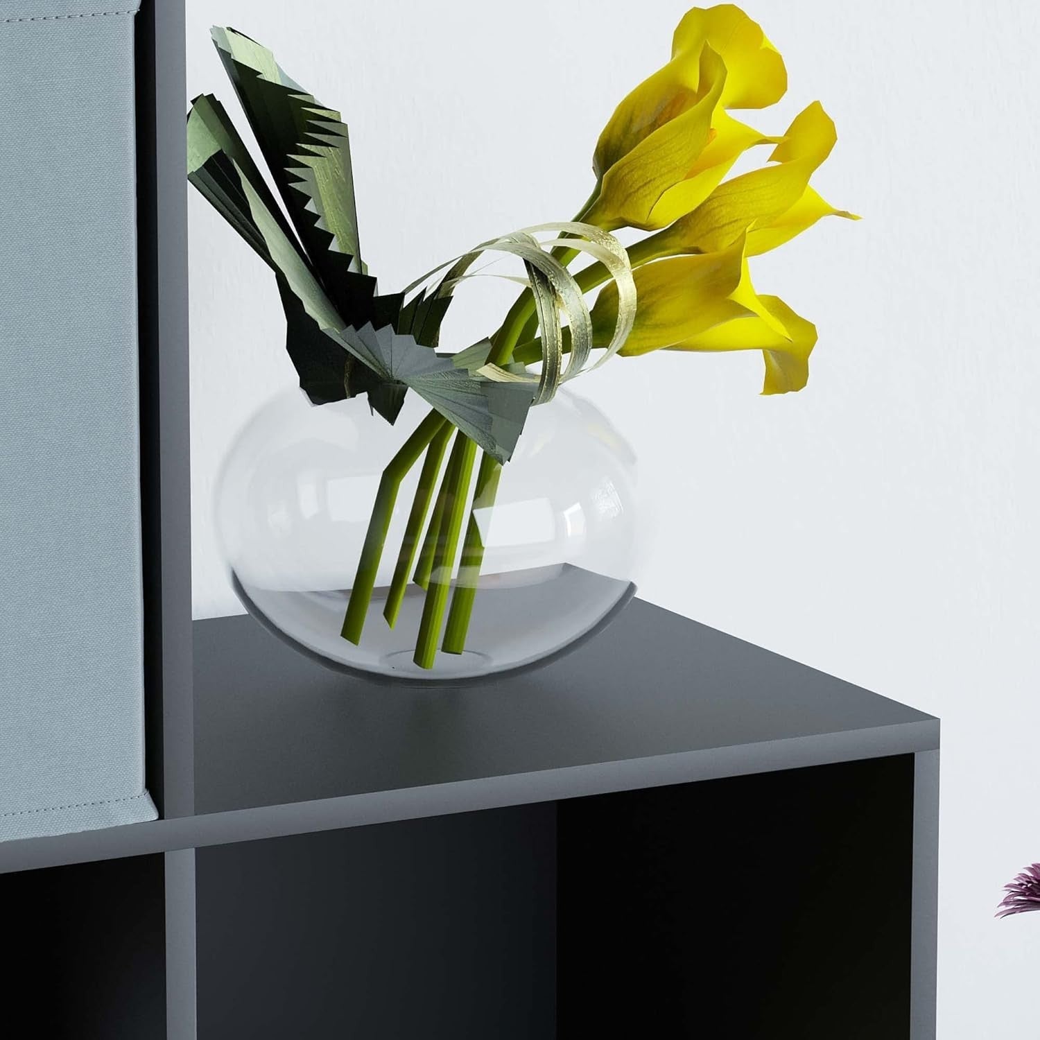 Black 6 Cube Staircase Shelf Unit with 3 Grey Storage Baskets – Modern Display