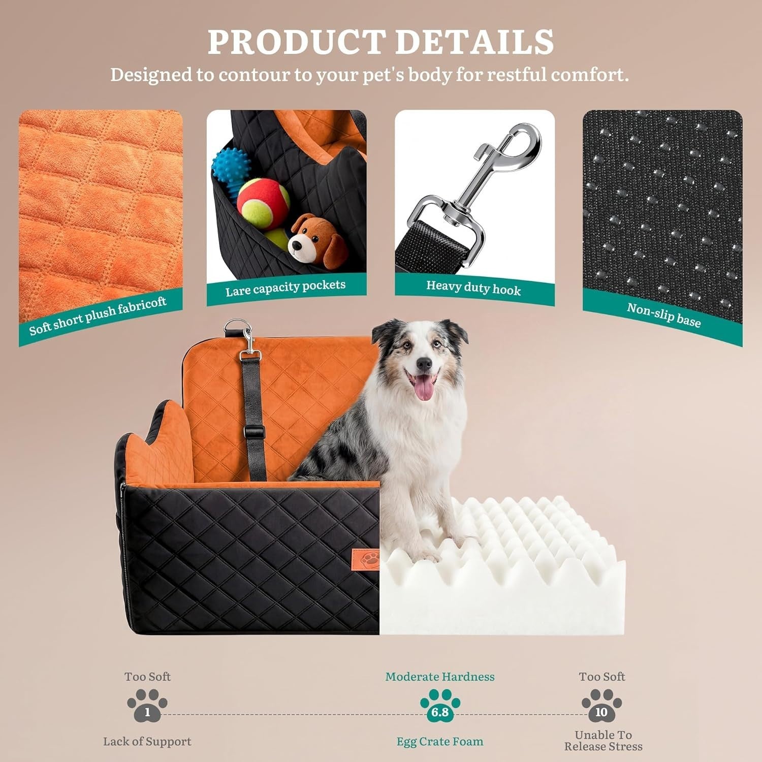 Large Dog Car Seat Booster Bed Memory Foam Washable Travel Seat 55lb