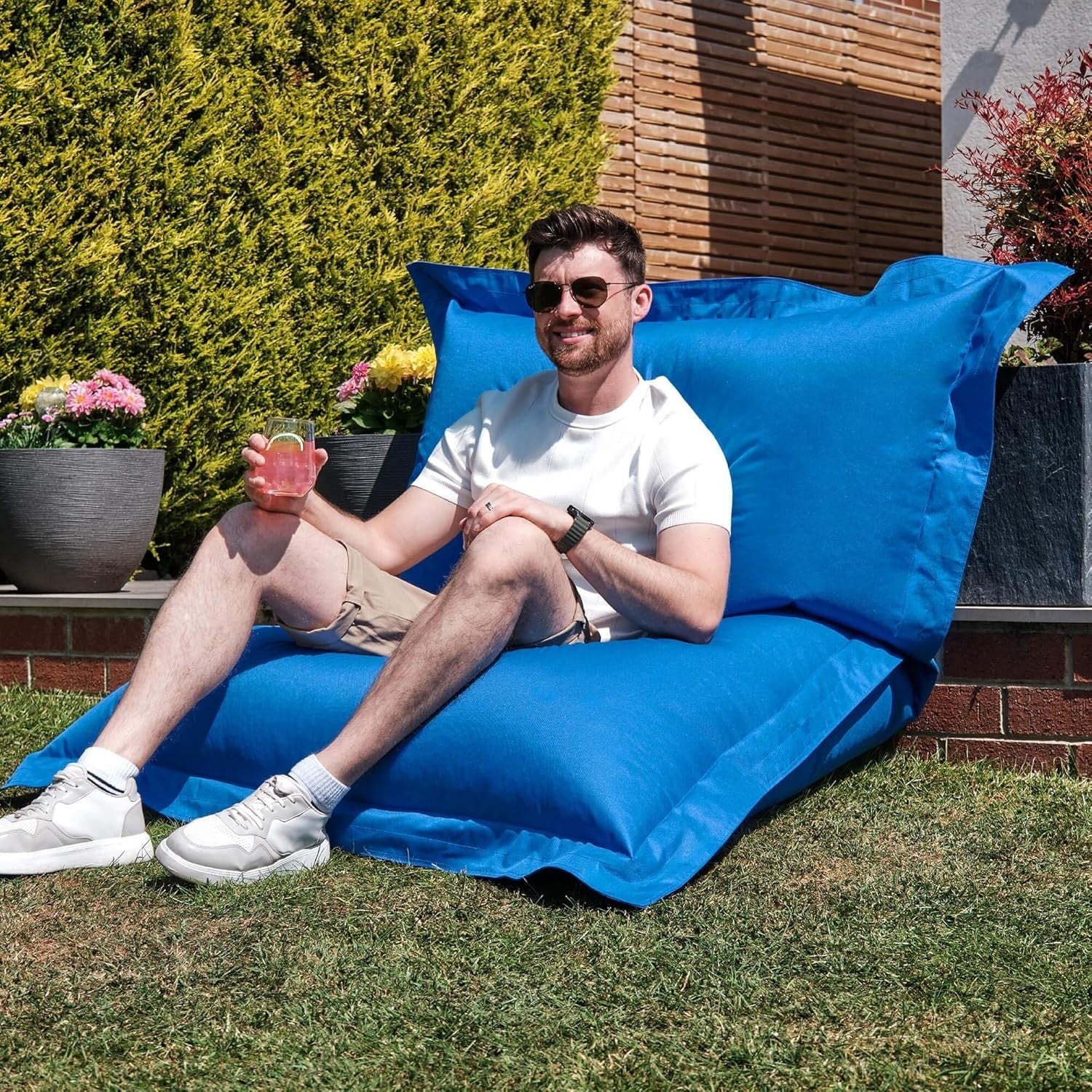 XXL Blue Outdoor Bean Bag Chair Waterproof Garden Floor Lounger Seat 180cm
