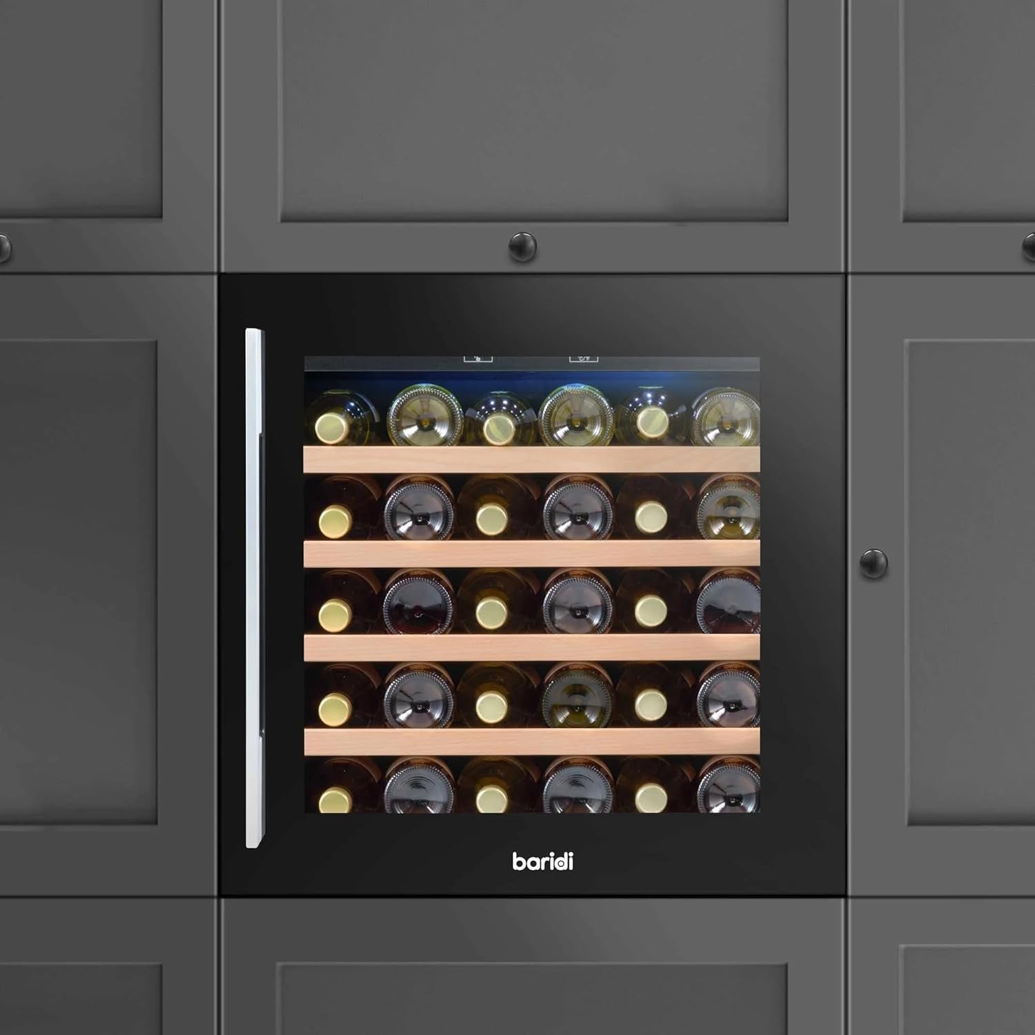 Built In Wine Cooler 36 Bottle Glass Door LED Touch Control Black 60cm