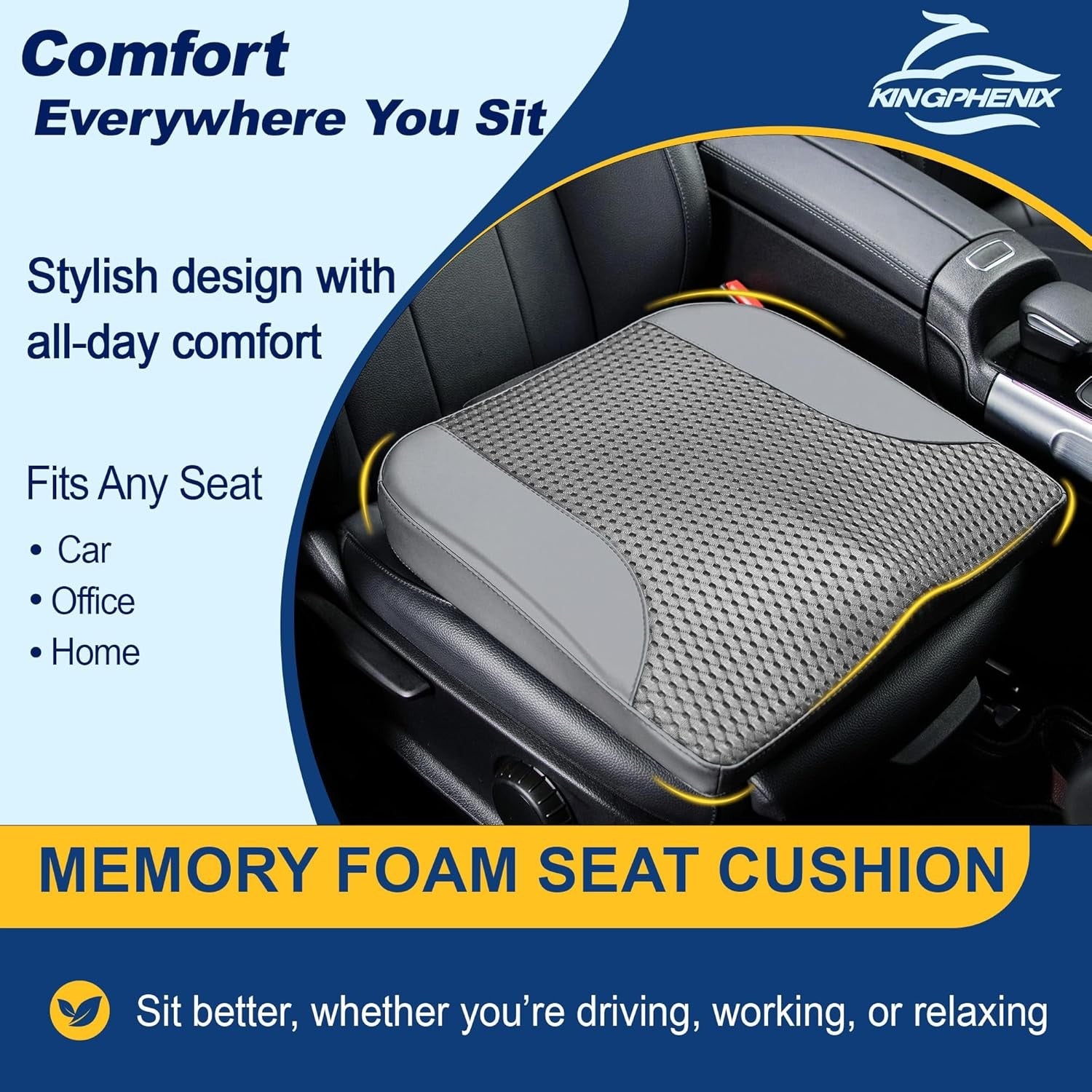 Memory Foam Seat Cushion Height Booster Back Pain Relief Office Driving