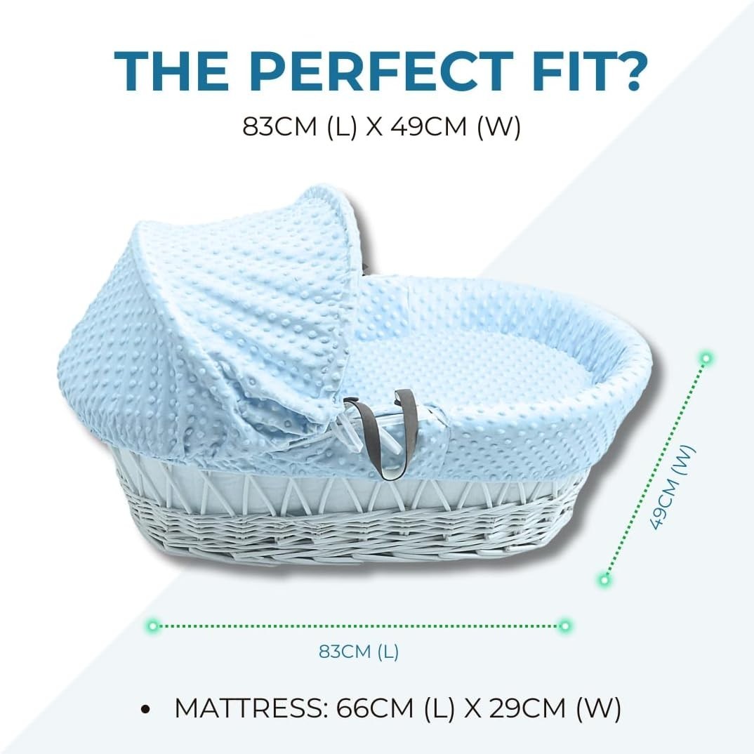 White Dimple Wicker Moses Basket Bassinet with Mattress Baby Bed Crib Sleeper