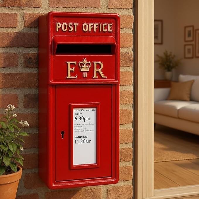 Wall Mounted Cast Iron Post Box Red – Lockable Secure Mailbox for Home & Events